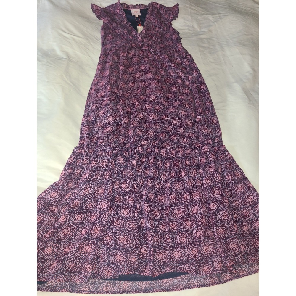 Banjanan Constance Dress Petal Power Blueprint Cotton Voile Maxi Pink Blue M